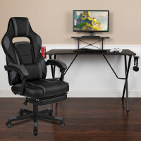 Flash Furniture BLN-X40RSG1031-BK-GG Black Gaming Desk with Cup Holder/Headphone Hook/Monitor Stand & Black Reclining Back/Arms Gaming Chair with Footrest